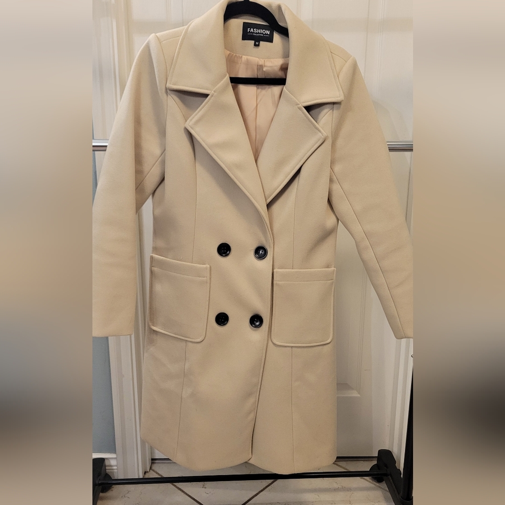 Women's Cream Double-Breasted Coat